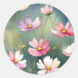 Pegatina Redonda Serene Flowers Cosmos