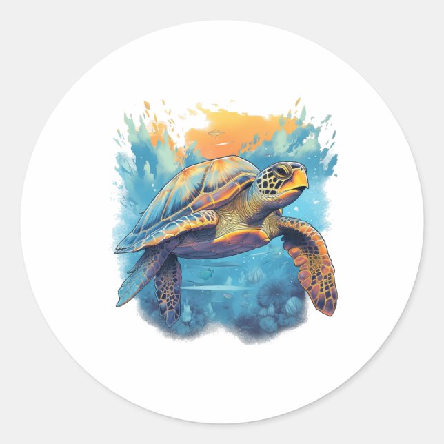 Pegatina Redonda Serene Underwater Turtle Copy (Anverso)