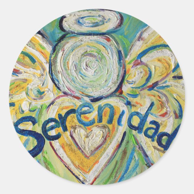 Pegatina Redonda Serenidad Ángel Inspirador Personalizado de palabr (Anverso)