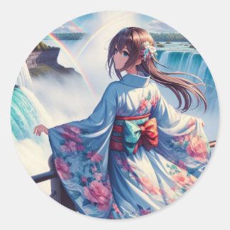 Pegatina Redonda Serenidad por las cataratas