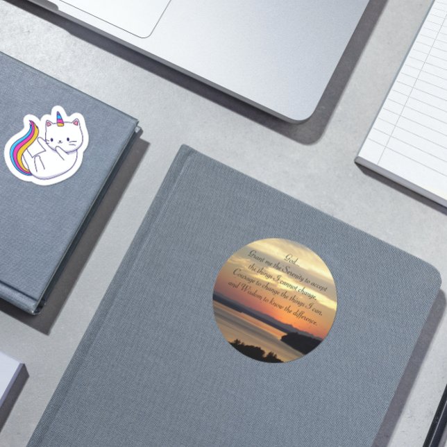 Pegatina Redonda Serenity Prayer Naranja Seascape Sunset (In Situ)