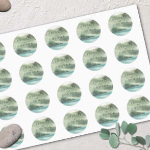 Pegatina Redonda Serenity Seaside Blue Green Cream