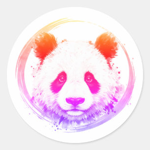 Pegatina Redonda Serie Nishiki - Panda contemplativo Neon Sumi-e
