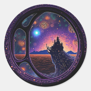 Pegatina Redonda Serie Porthole de Monsters Midtrip