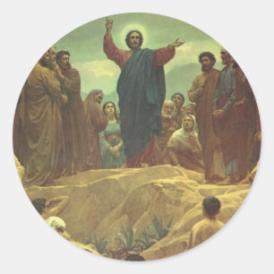 Pegatina Redonda Sermón de la Montaña de Jesucristo, Religión Antig