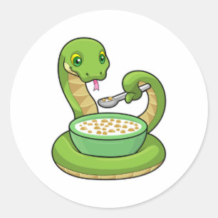 Pegatina Redonda Serpiente comiendo con Muesli