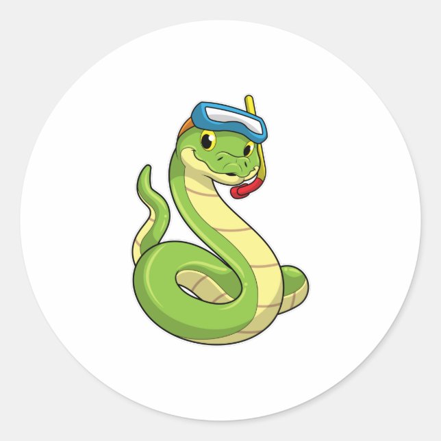 Pegatina Redonda Serpiente como buzo con Snorkel (Anverso)