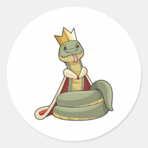 Pegatina Redonda Serpiente como rey con corona
