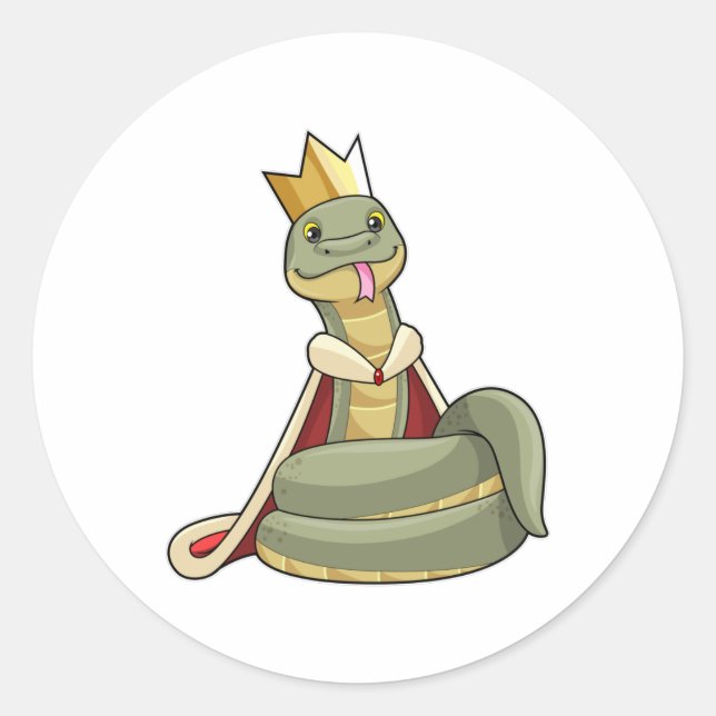Pegatina Redonda Serpiente como rey con corona (Anverso)