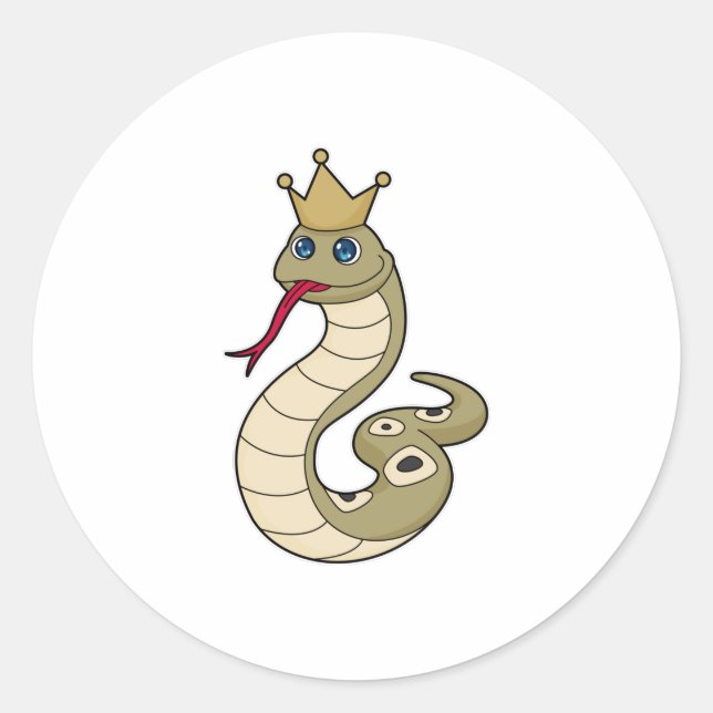 Pegatina Redonda Serpiente como rey con corona (Anverso)