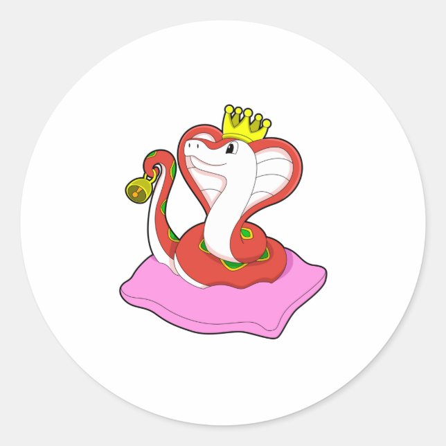 Pegatina Redonda Serpiente como rey con corona (Anverso)