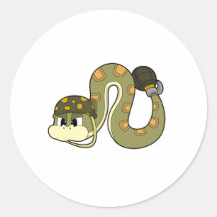 Pegatina Redonda Serpiente como soldado con arma