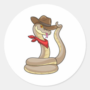 Pegatina Redonda Serpiente como vaquero con bufanda