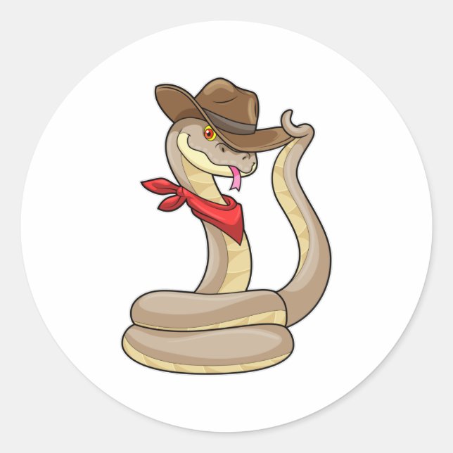 Pegatina Redonda Serpiente como vaquero con bufanda (Anverso)