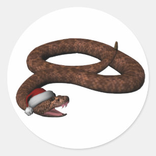 Pegatina Redonda Serpiente de cascabel con sombrero de Santa