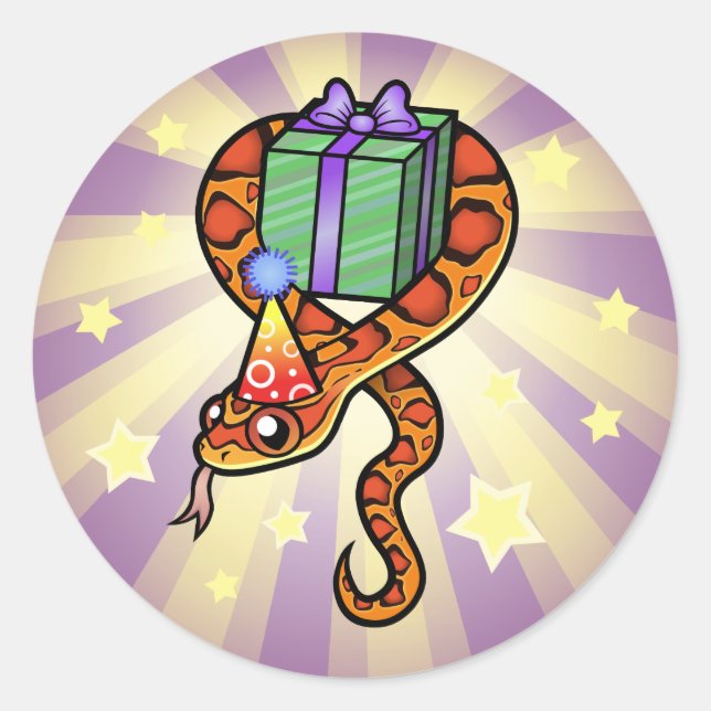 Pegatina Redonda Serpiente de Cumpleaños (Anverso)