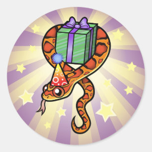 Pegatina Redonda Serpiente de Cumpleaños