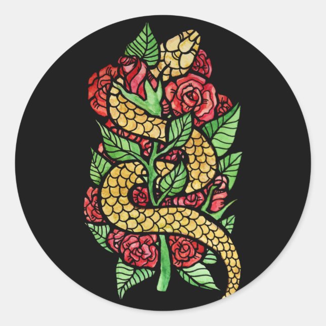 Pegatina Redonda Serpiente de flor (Anverso)