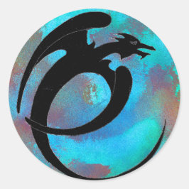 Pegatina Redonda Serpiente de luna alada