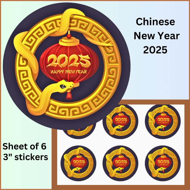 Pegatina Redonda Serpiente de oro china de Año Nuevo 2025 sobre neg (Subido por el creador)