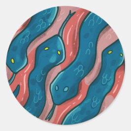 Pegatina Redonda Serpiente deslizante - Ilustración de patrón anima