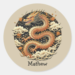 Pegatina Redonda Serpiente dorado