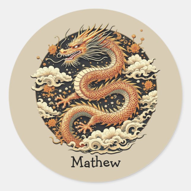 Pegatina Redonda Serpiente dorado (Anverso)