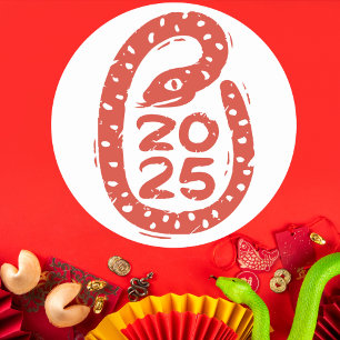 Pegatina Redonda Serpiente roja pintada a mano 2025