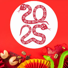 Pegatina Redonda Serpiente Rojo Floral 2025