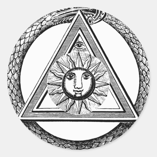 Pegatina Redonda Serpiente Triangle Freemason (Anverso)