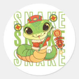 Pegatina Redonda Serpiente Verde Año De La Serpiente Año Nuevo Chin