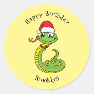 Pegatina Redonda Serpiente verde suave con personalizado de sombrer