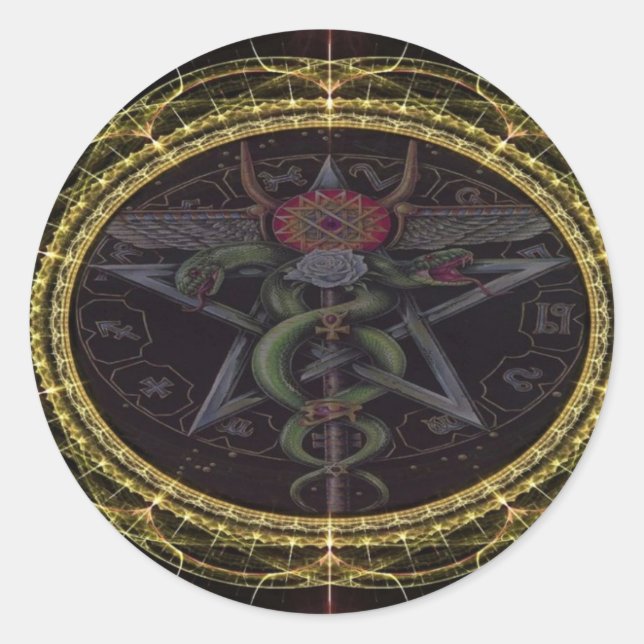 Pegatina Redonda Serpientes Pentagram (Anverso)