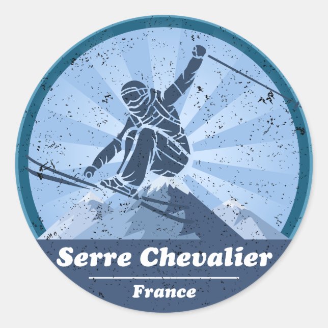 Pegatina Redonda Serre Chevalier Station de ski - Skieur (Anverso)