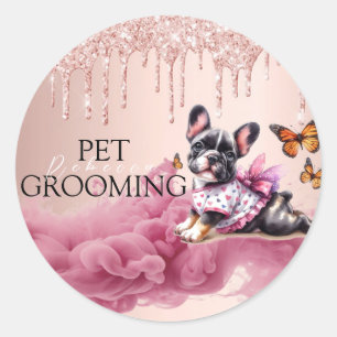 Pegatina Redonda Servicio de Baño y Peluquería para Perros Adorable