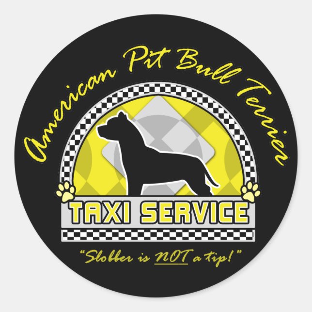 Pegatina Redonda Servicio de Taxi American Pit Bull Terrier (Anverso)