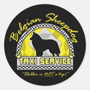 Pegatina Redonda Servicio de Taxi de Sheepdog Belga