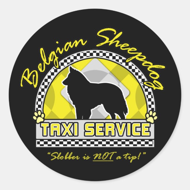 Pegatina Redonda Servicio de Taxi de Sheepdog Belga (Anverso)