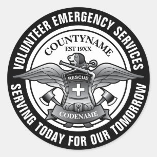 Pegatina Redonda Servicios de emergencia voluntarios