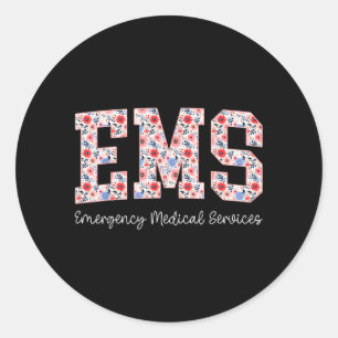 Pegatina Redonda Servicios Médicos de Emergencia Floral Ems Emt
