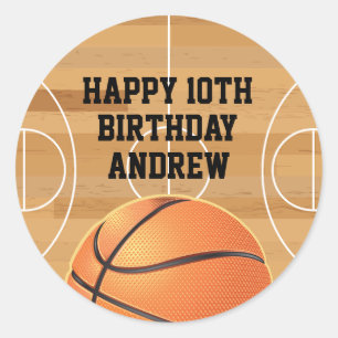 Pegatina Redonda Servilletas de cumpleaños felices de baloncesto