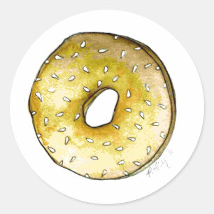 Pegatina Redonda Sesame Seed Bagel New York City NYC Deli Breakfast