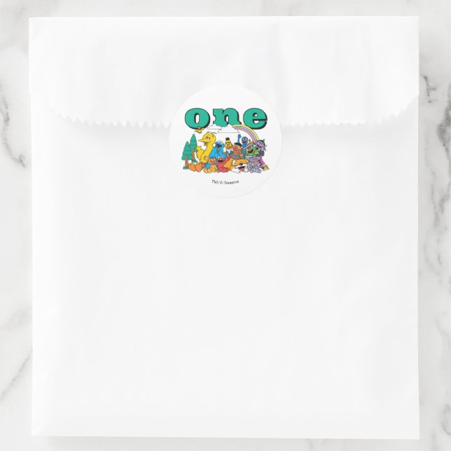 Pegatina Redonda Sesame Street Characters & Street Sign Birthday Cl (Bolso)
