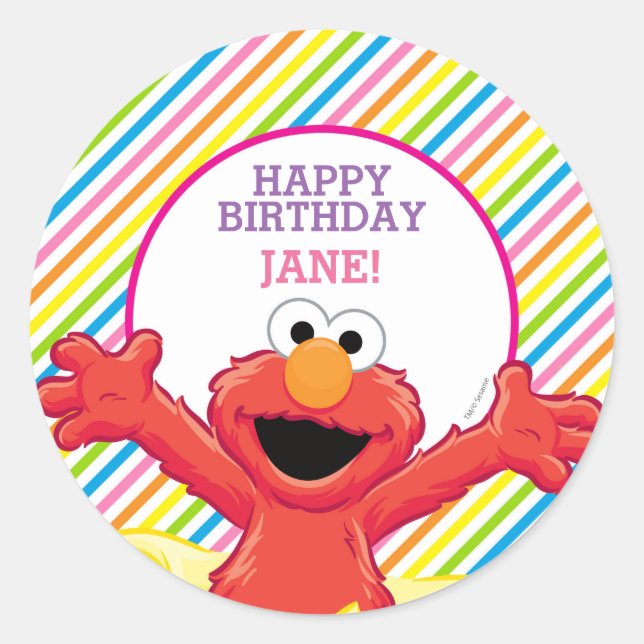 Pegatina Redonda Sesame Street | Cumpleaños de niña de Elmo (Anverso)