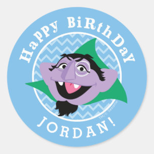 Pegatina Redonda Sesame Street   Cumpleaños del Conde von Count