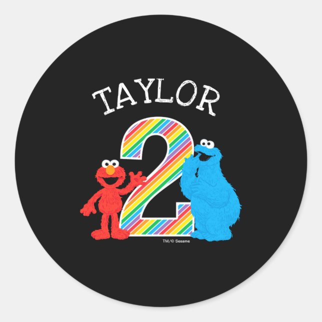 Pegatina Redonda Sesame Street Pals Chalkboard Rainbow 2nd Birthday (Anverso)