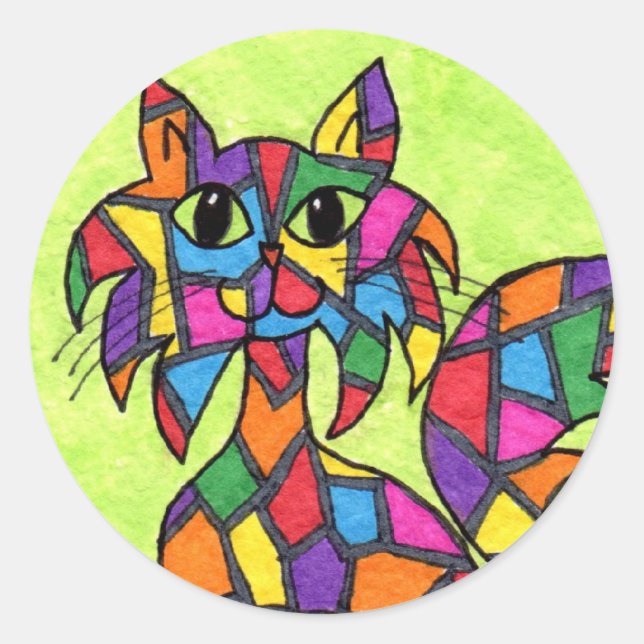 Pegatina Redonda Seted Glass Kitty (Anverso)