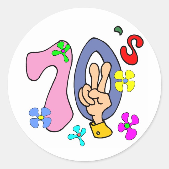 Pegatina Redonda Setenta camisetas y regalos. (Anverso)