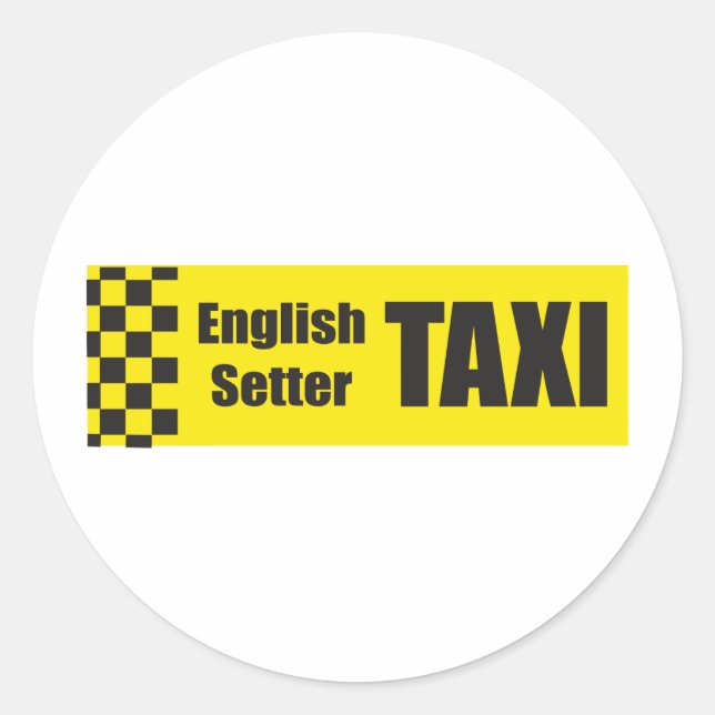 Pegatina Redonda Setter de Taxi Inglés (Anverso)