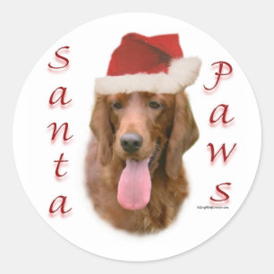 Pegatina Redonda Setter Santa Paws de Irlanda